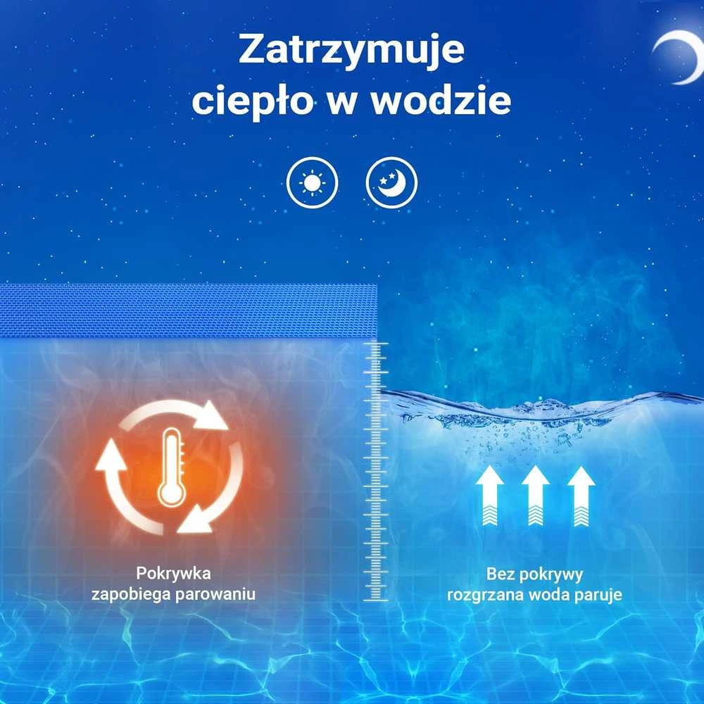 Wiltec saulės šildymo danga baseinui, apvali, 3,6 m skersmens, mėlyna, 400 µ storio