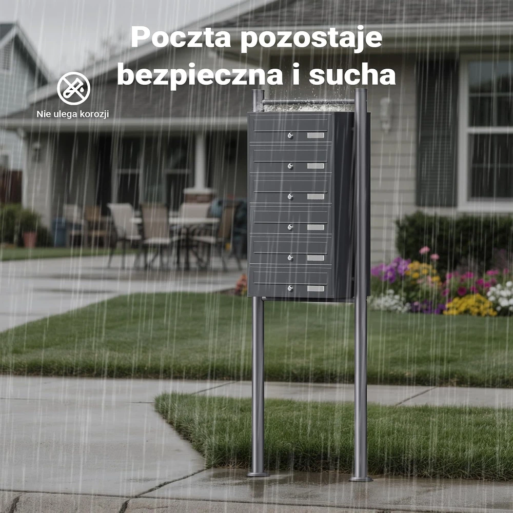 Wiltec šešių sekcijų pastatoma pašto dėžučių sistema su stovu, antracitinė, 61745