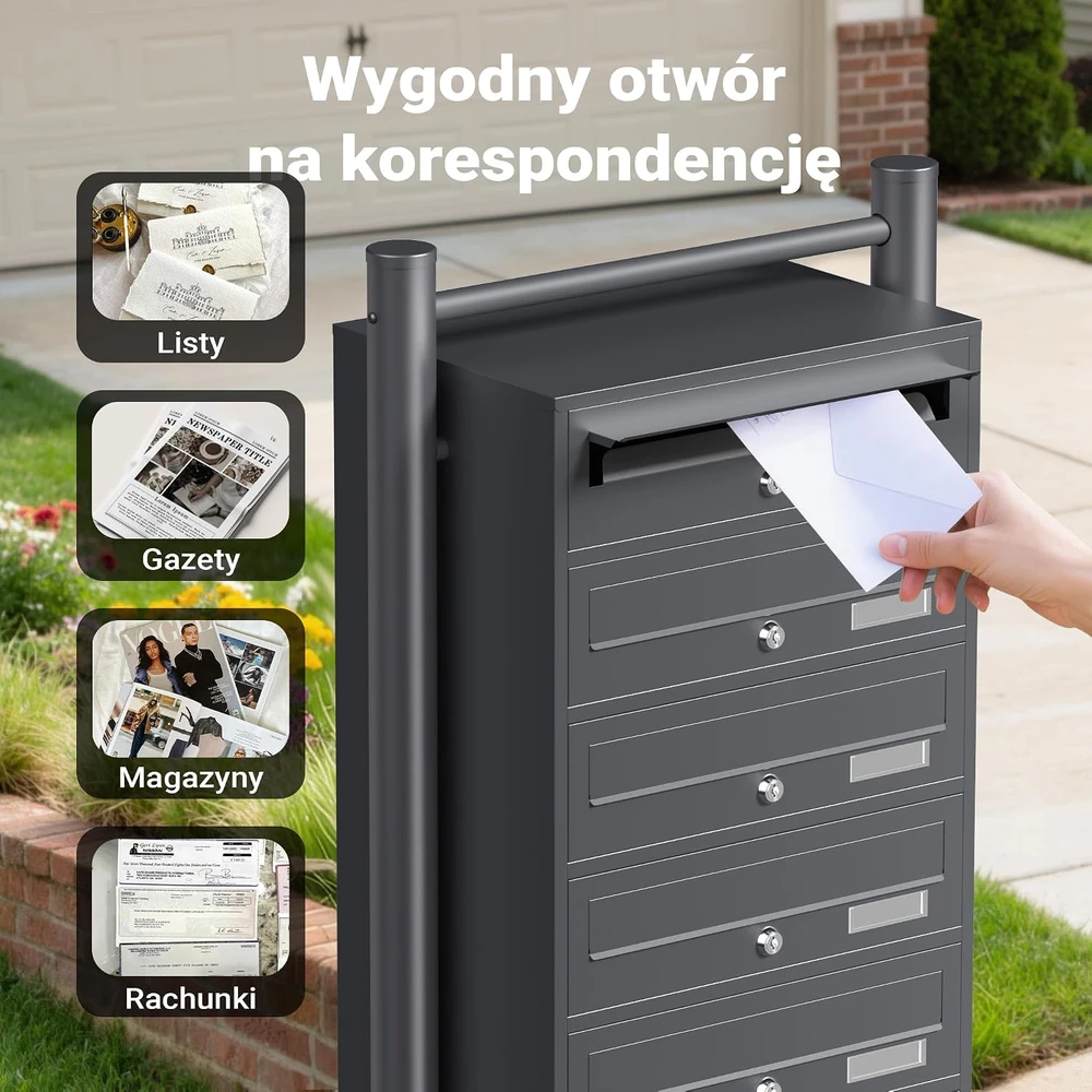 Wiltec šešių sekcijų pastatoma pašto dėžučių sistema su stovu, antracitinė, 61745