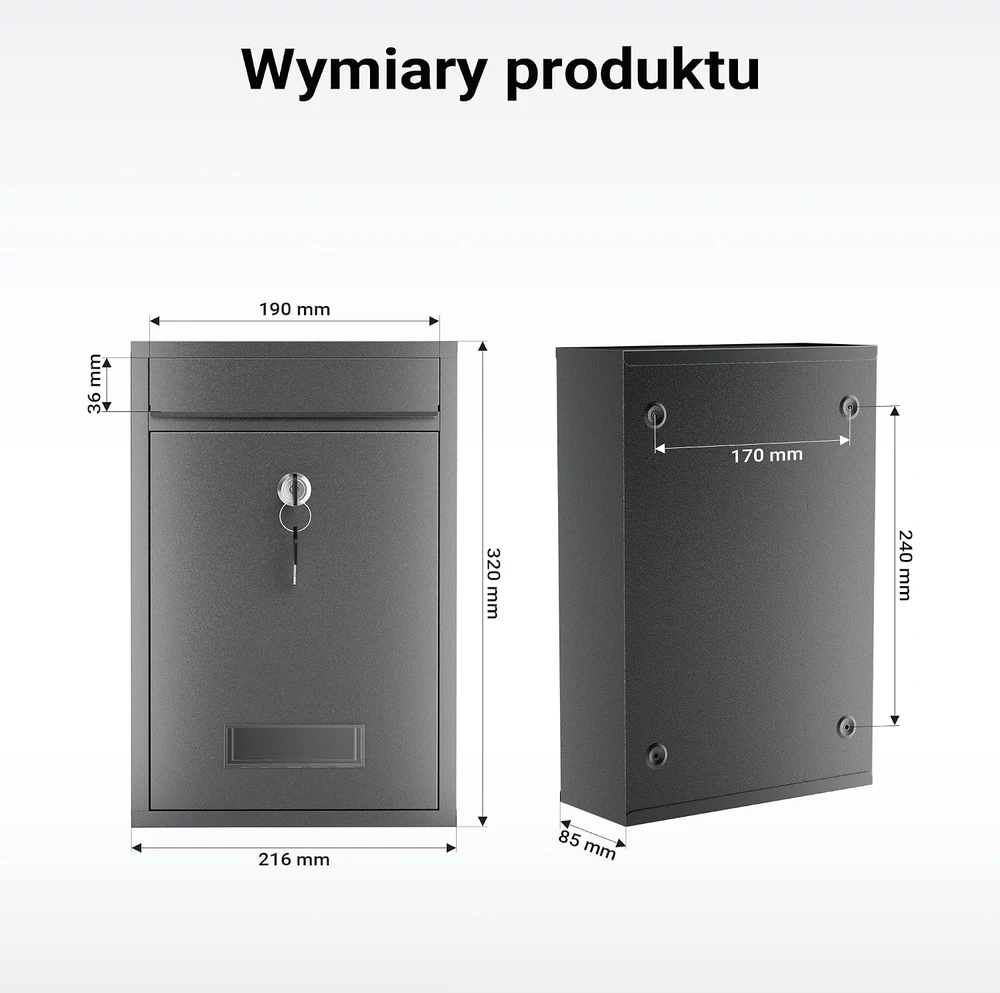 Wiltec sieninė pašto dėžutė iš cinkuoto plieno, antracito spalvos, rakinama 60132