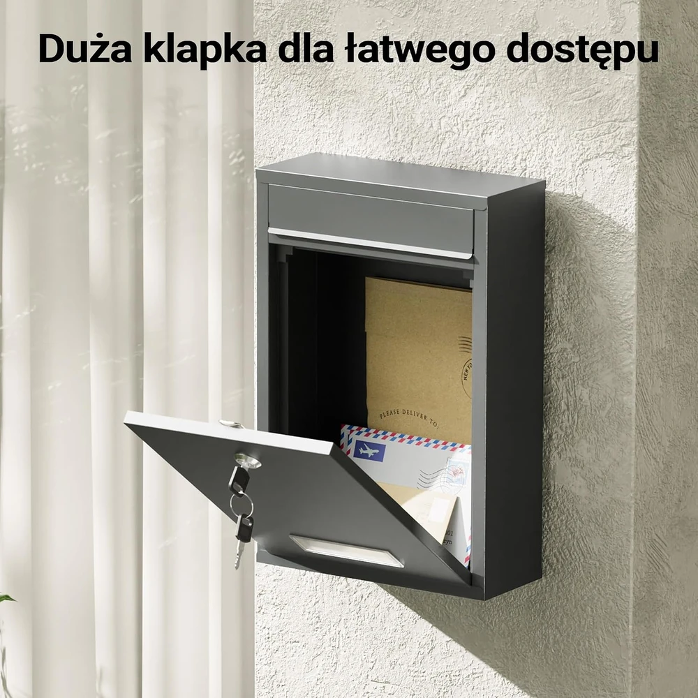 Wiltec sieninė pašto dėžutė iš cinkuoto plieno, antracito spalvos, rakinama 60132
