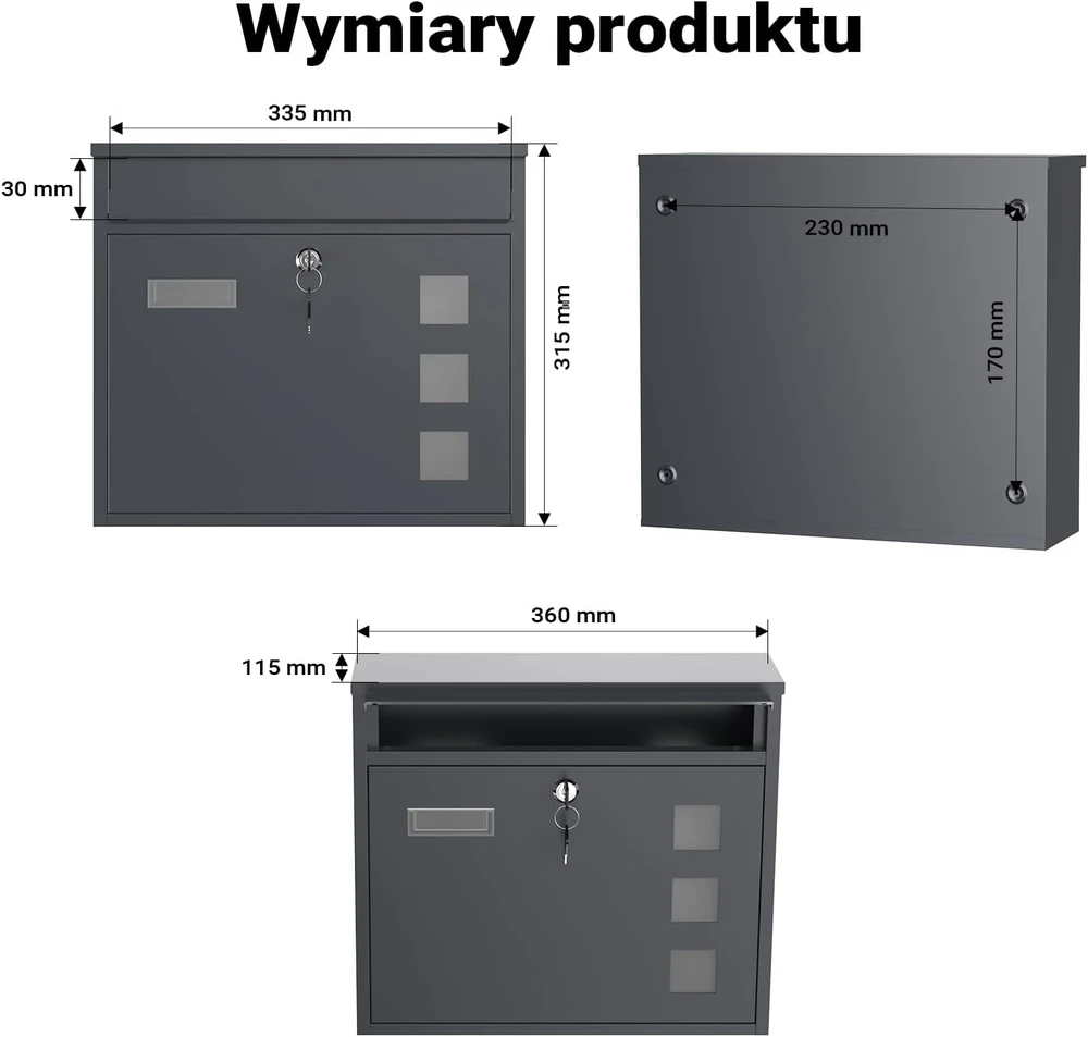 Wiltec sieninė pašto dėžutė iš cinkuoto plieno su užraktu ir akutėmis, 60137