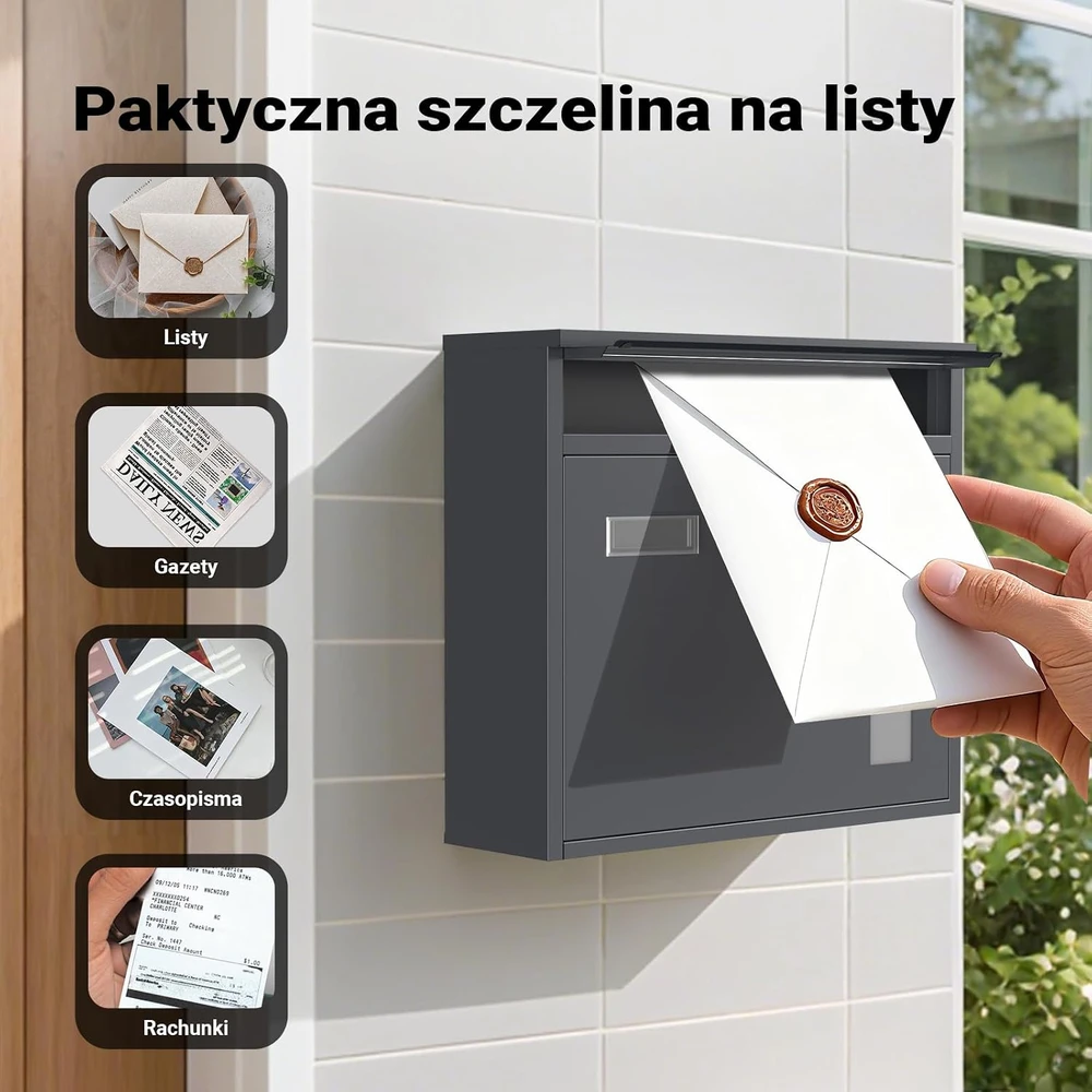 Wiltec sieninė pašto dėžutė iš cinkuoto plieno su užraktu ir akutėmis, 60137