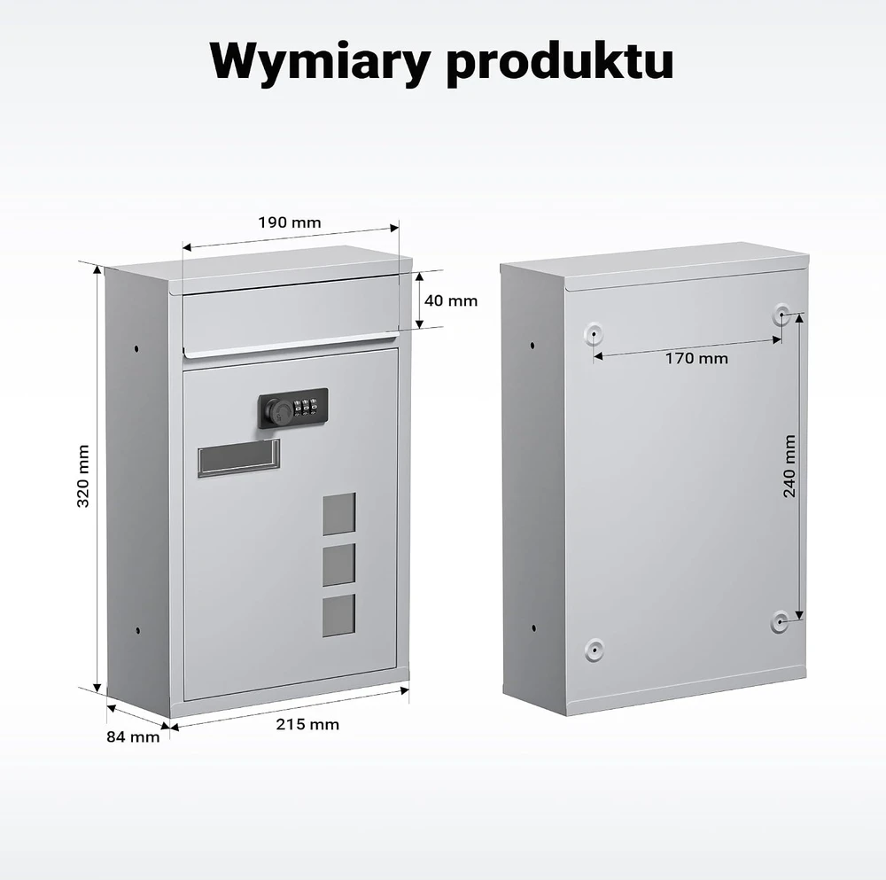 Wiltec sieninė pašto dėžutė su kodine spyna ir akute, sidabrinė, 60032