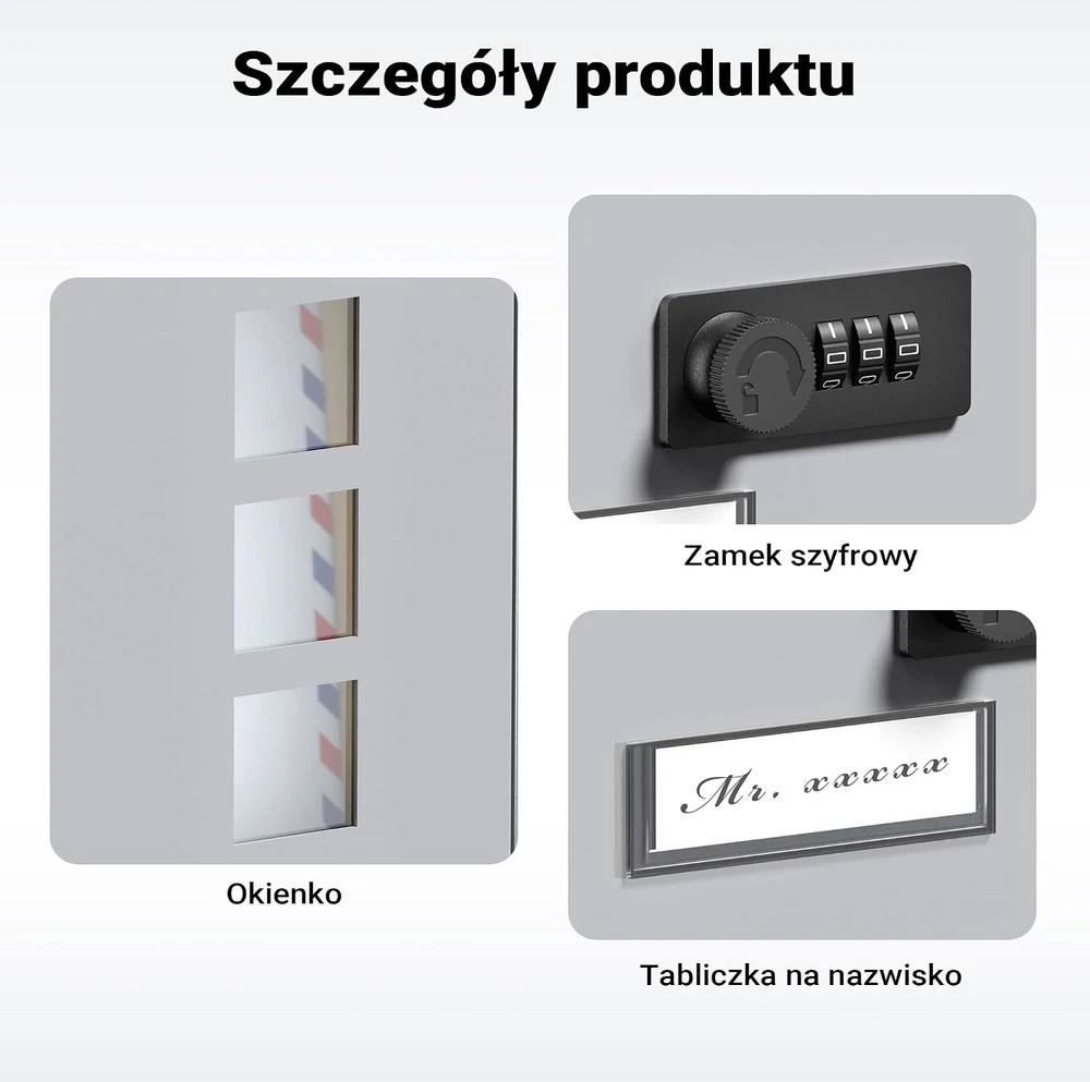 Wiltec sieninė pašto dėžutė su kodine spyna ir akute, sidabrinė, 60032