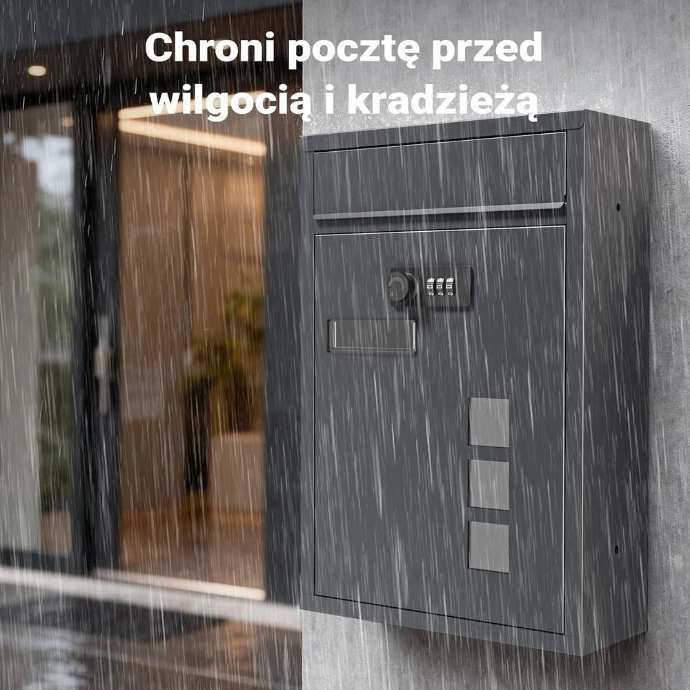 Wiltec sieninė pašto dėžutė su kodine spyna ir langeliu, antracito, 60034