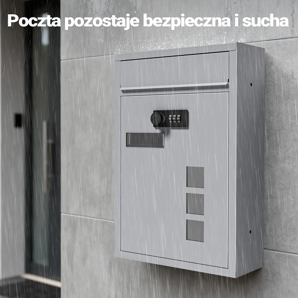 Wiltec sieninė pašto dėžutė su kodine spyna ir akute, sidabrinė, 60032