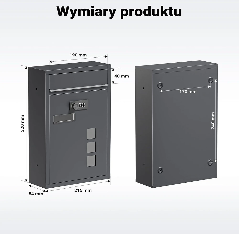 Wiltec sieninė pašto dėžutė su kodine spyna ir langeliu, antracito, 60034