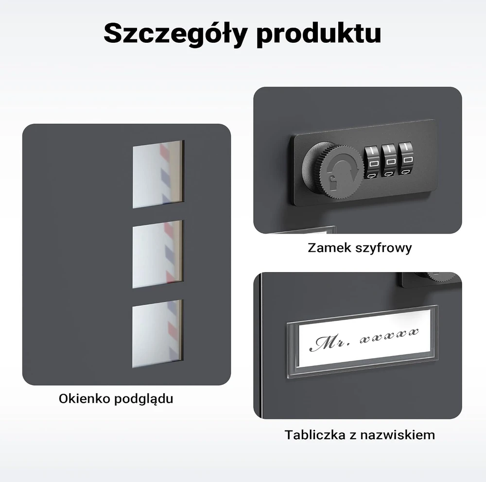 Wiltec sieninė pašto dėžutė su kodine spyna ir langeliu, antracito, 60034
