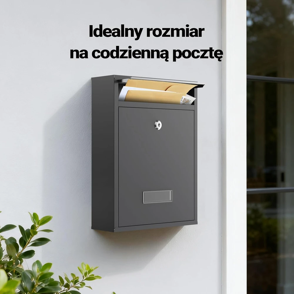 Wiltec sieninė pašto dėžutė V10 iš plieno su užraktu, antracito spalvos, 60128