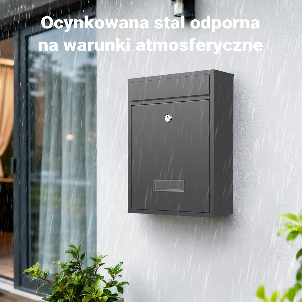 Wiltec sieninė pašto dėžutė V10 iš plieno su užraktu, antracito spalvos, 60128