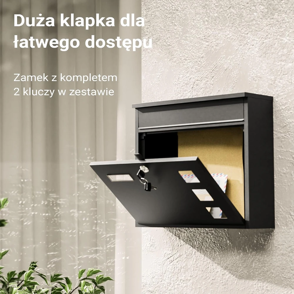 Wiltec sieninė pašto dėžutė V12 iš plieno su užraktu ir stebėjimo langeliu 60134