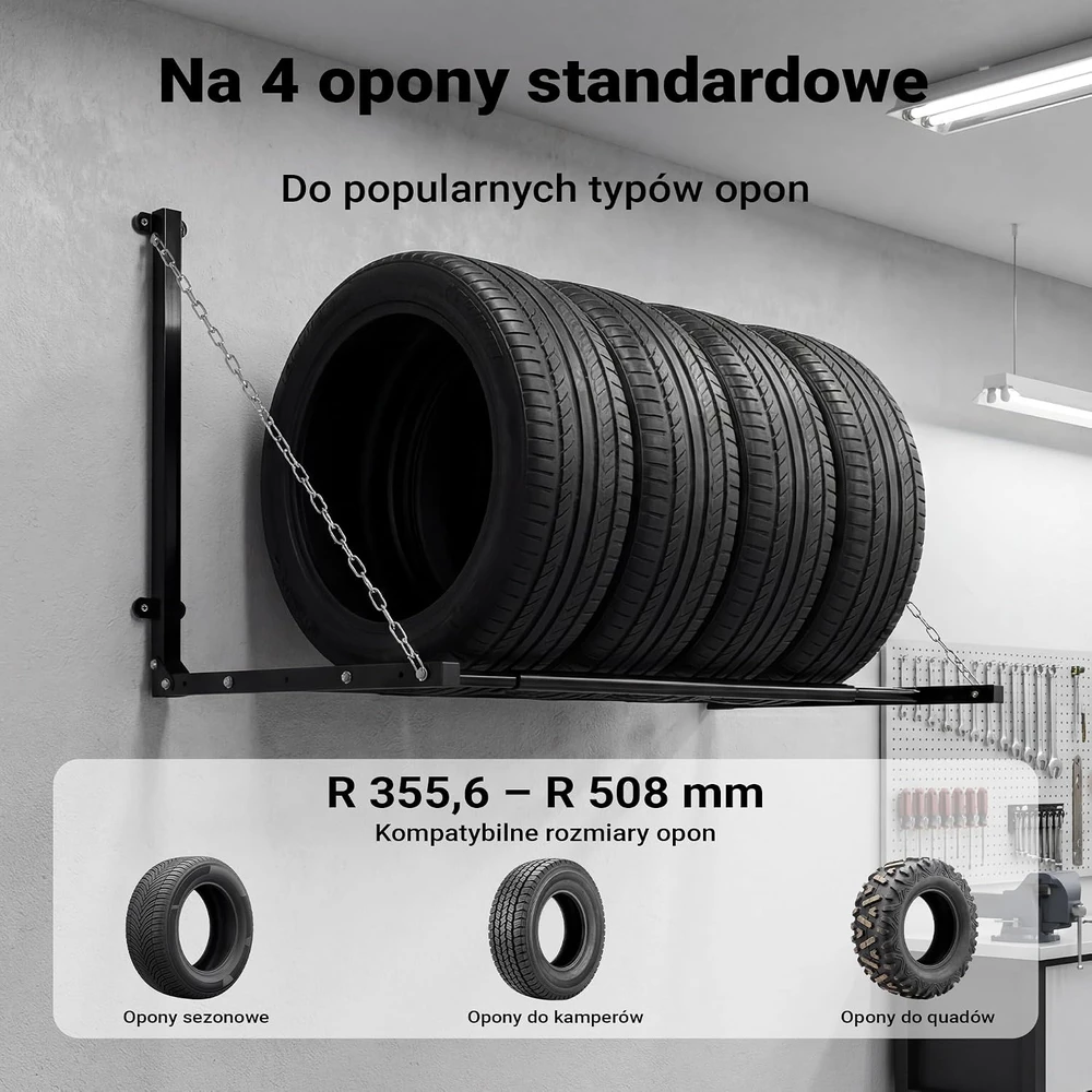 Wiltec sieninis padangų laikiklis 4 ratams iki 130 kg, 136 x 73 x 70,5 cm, 51484