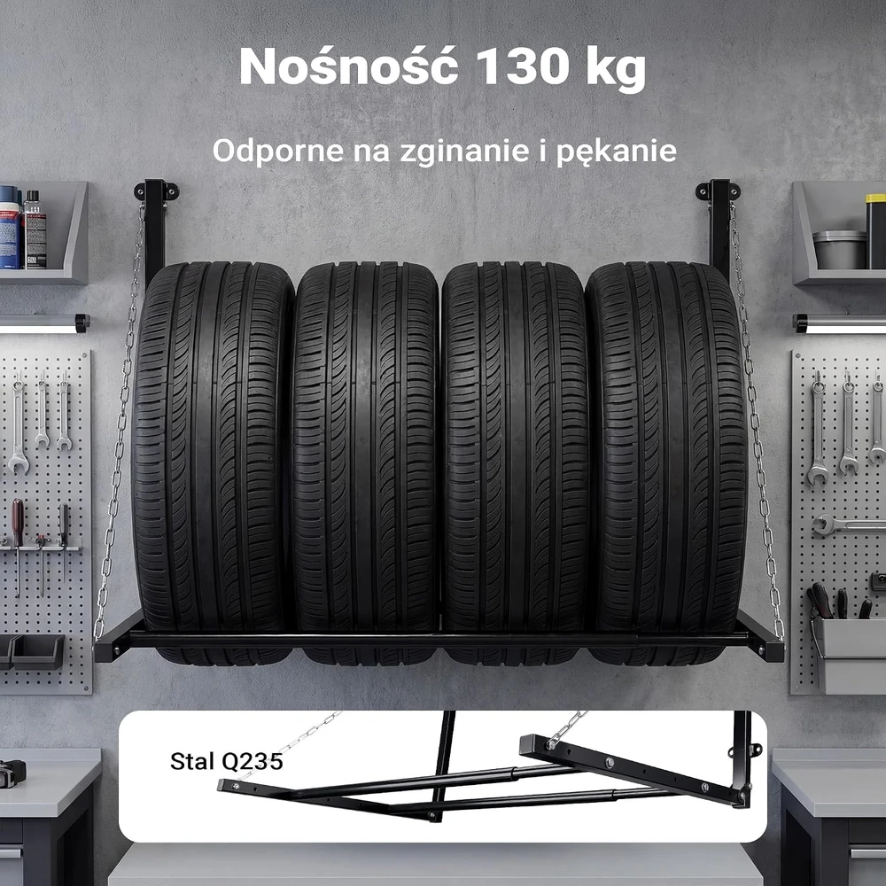 Wiltec sieninis padangų laikiklis 4 ratams iki 130 kg, 136 x 73 x 70,5 cm, 51484