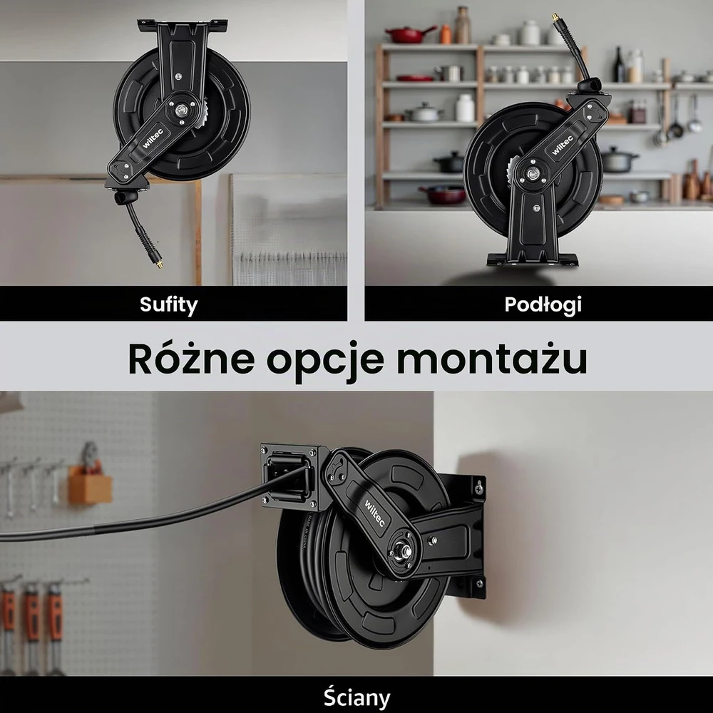 Wiltec slėginės žarnos ritė su 20 m 3/8 colio žarna, sieninė, modelis 65439