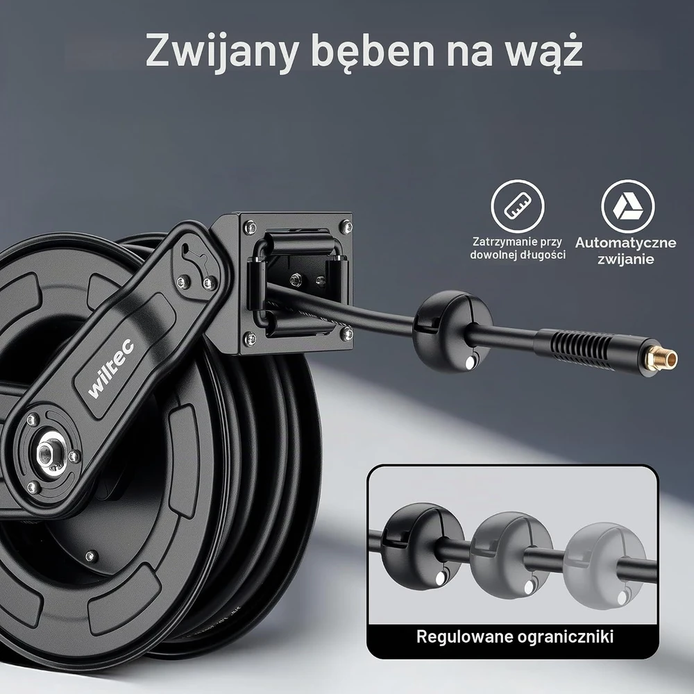 Wiltec slėginės žarnos ritė su 20 m 3/8 colio žarna, sieninė, modelis 65439