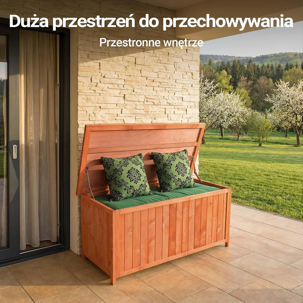 Wiltec sodo daiktadėžė iš eglės medienos su dangčiu 127 x 55 x 60 cm, 51870
