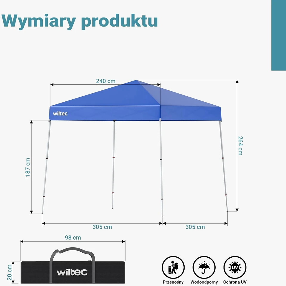 Wiltec sodo paviljonas 2,5 x 2,5 x 2,7 m, atsparus vandeniui, mėlynas, 64640