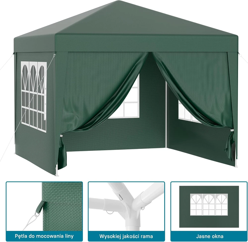 Wiltec sodo paviljonas 3 x 3 m su UV 50+ apsauga, nuimamomis sienelėmis ir langais 61801
