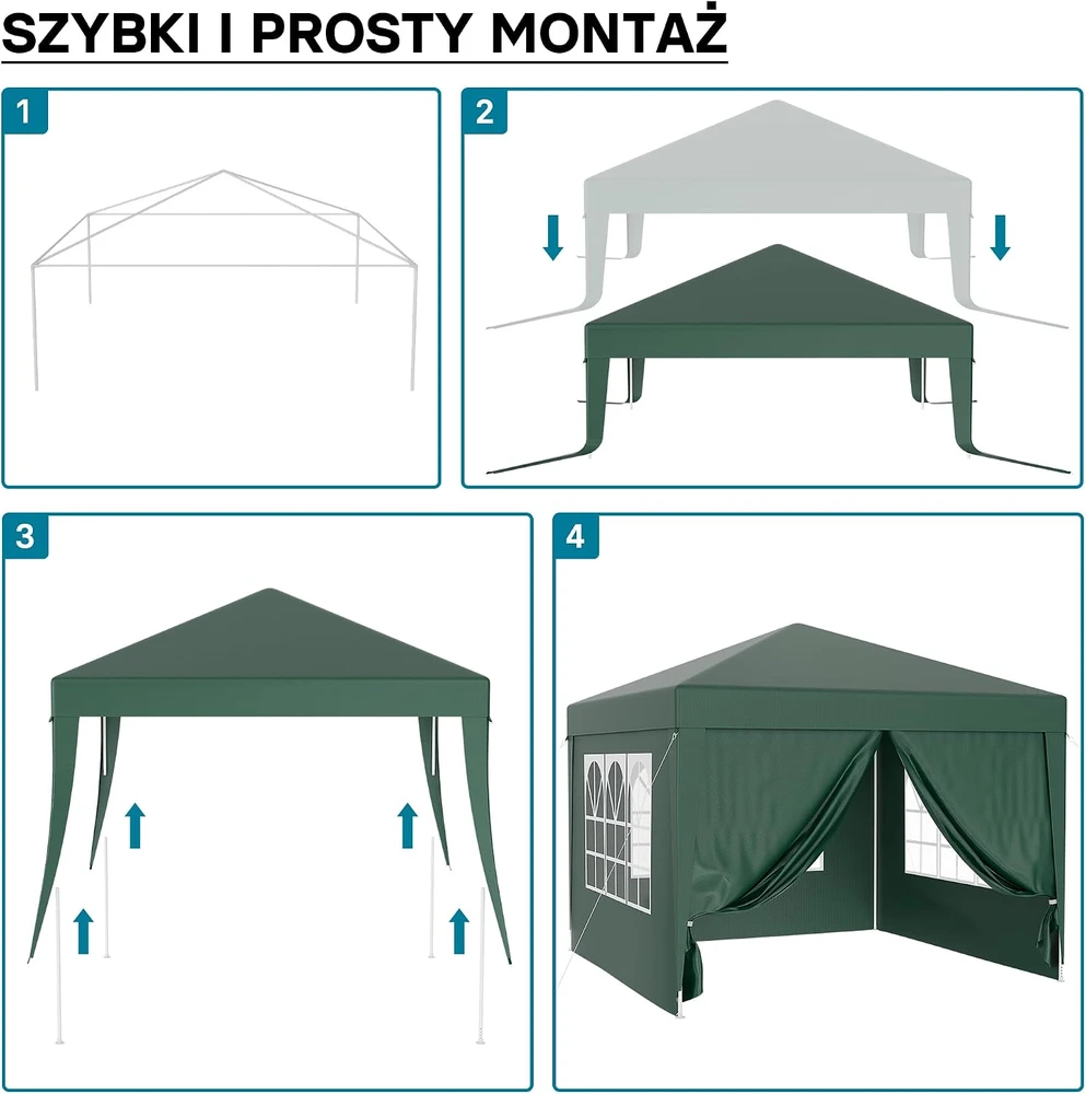 Wiltec sodo paviljonas 3 x 3 m su UV 50+ apsauga, nuimamomis sienelėmis ir langais 61801
