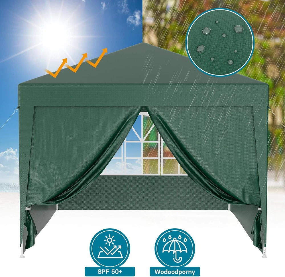 Wiltec sodo paviljonas 3 x 3 m su UV 50+ apsauga, nuimamomis sienelėmis ir langais 61801