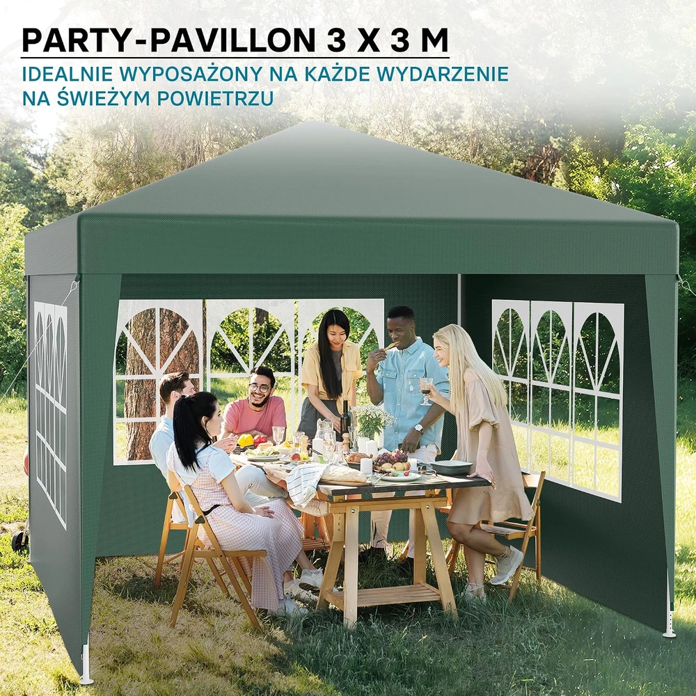 Wiltec sodo paviljonas 3 x 3 m su UV 50+ apsauga, nuimamomis sienelėmis ir langais 61801
