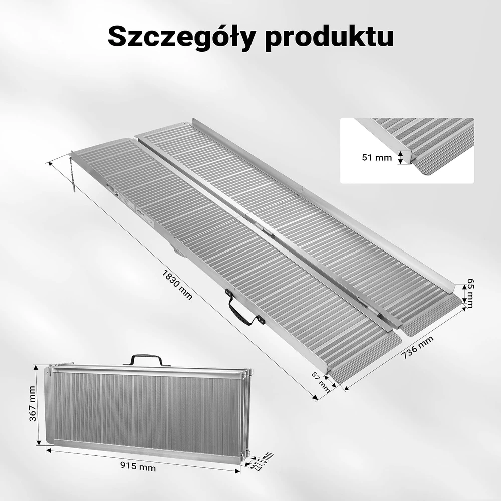 Wiltec sulankstoma aliumininė neįgaliųjų vežimėlio rampa 1830 x 720 mm, 270 kg, 30242