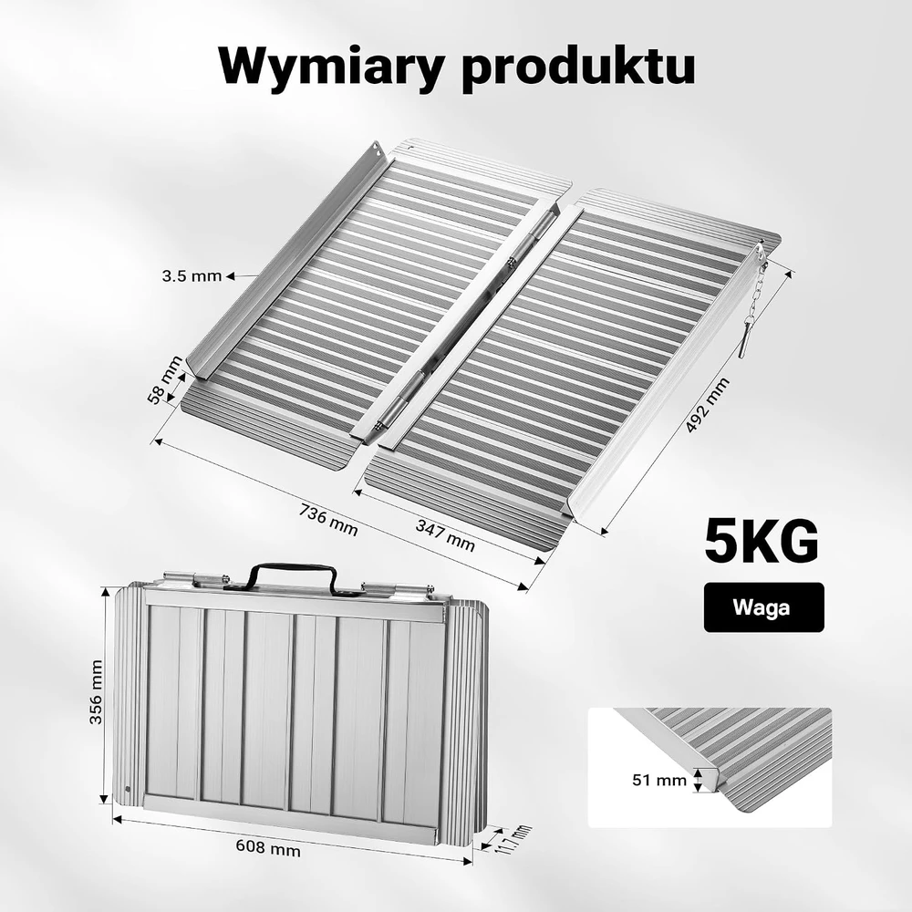 Wiltec sulankstoma aliumininė rampa neįgaliųjų vežimėliams, 272 kg, 30120