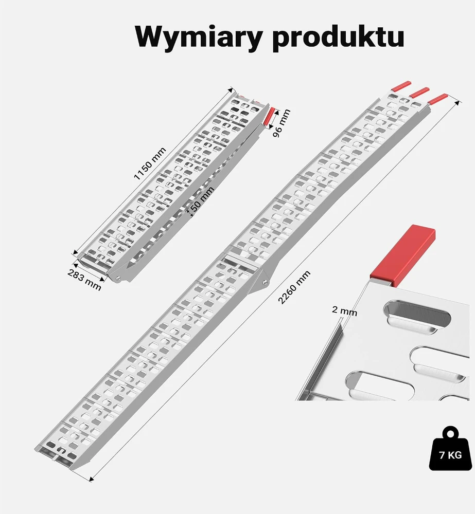 Wiltec sulankstoma aliumininė užvažiavimo rampa 223 cm, 340 kg, modelis 30184