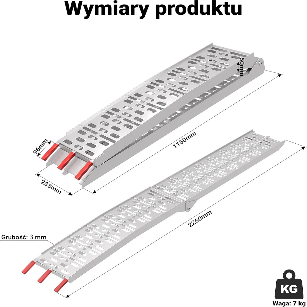 Wiltec sulankstoma aliumininė užvažiavimo rampa 226 cm, 340 kg, 30182