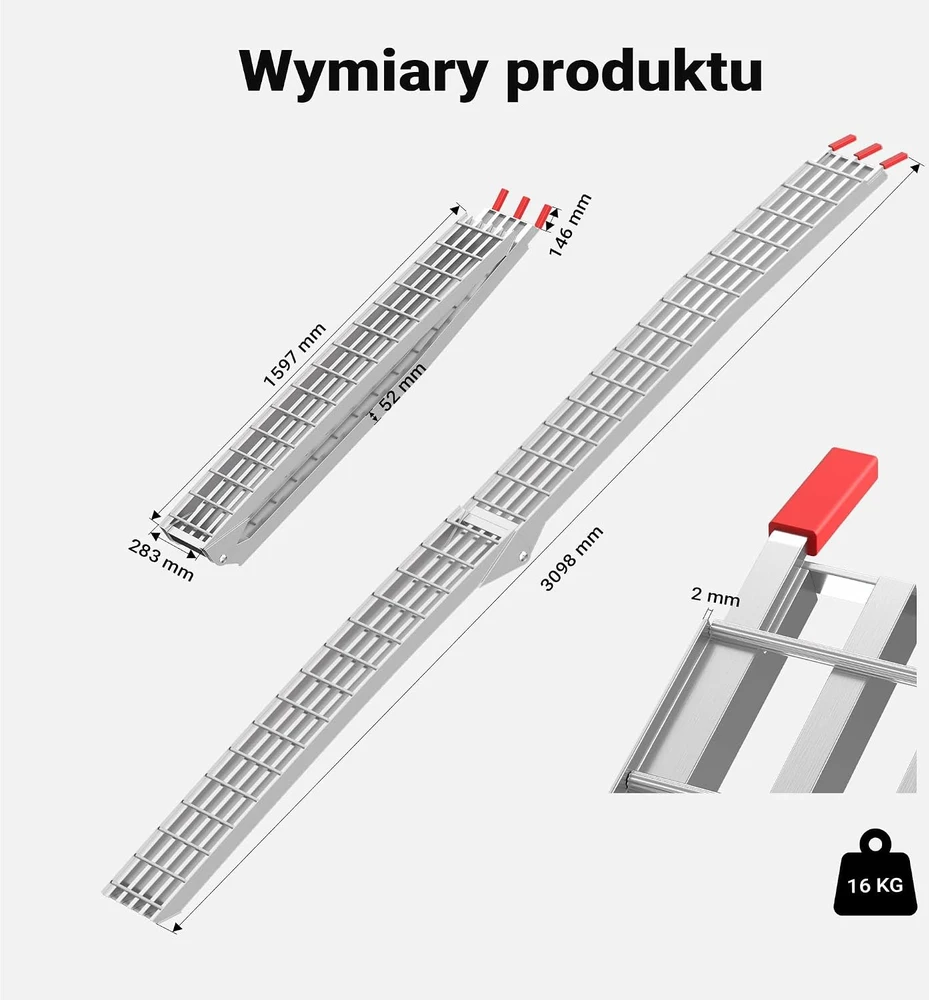 Wiltec sulankstoma aliumininė užvažiavimo rampa 310 cm, 540 kg, modelis 30189