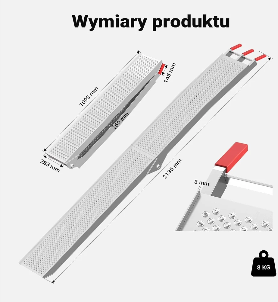 Wiltec sulankstoma aliumininė užvažiavimo rampa 215 cm, 340 kg, modelis 30193