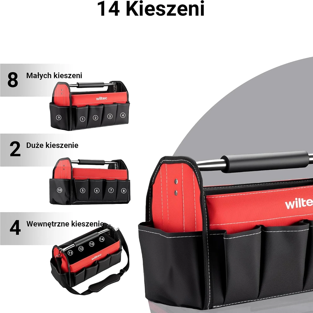 Wiltec sulankstomas įrankių krepšys su 14 kišenių, iki 30 kg, modelis 65375