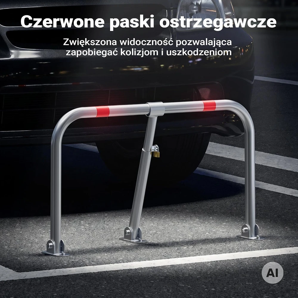 Wiltec sulankstomas stovėjimo vietos užtvaras su spyna ir atšvaitinėmis juostomis 62357