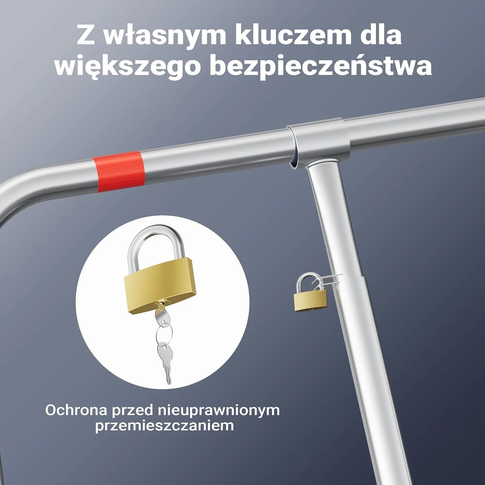 Wiltec sulankstomas stovėjimo vietos užtvaras su spyna ir atšvaitinėmis juostomis 62357