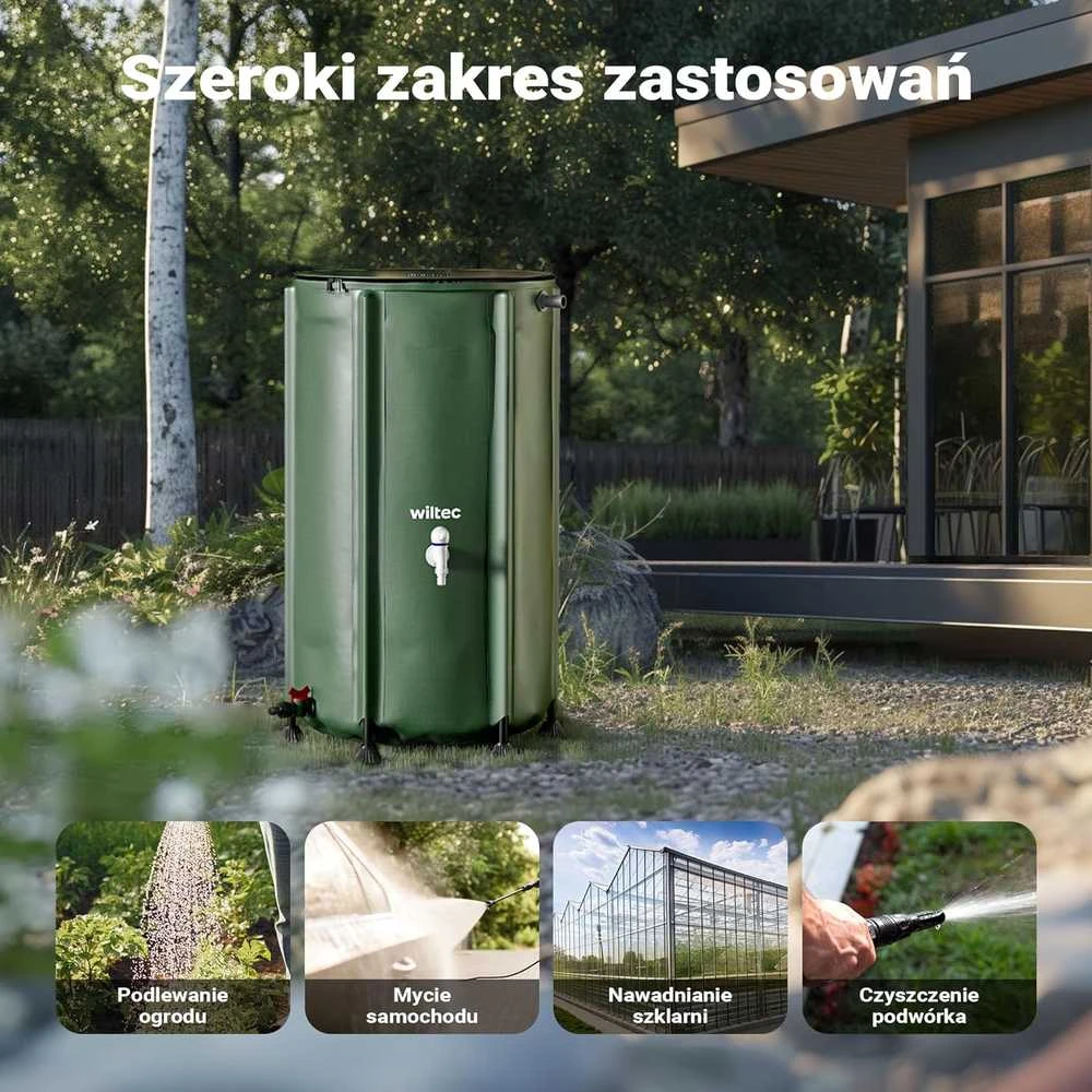 Wiltec surenkama lietaus vandens talpa 250 l, PVC 1000D, su čiaupu, 60 × 88 cm