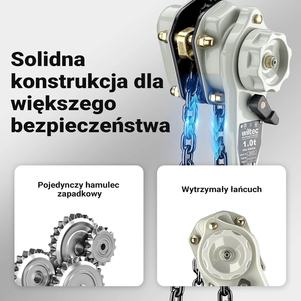 Wiltec svirtinis grandininis keltuvas 1 t, 1.5 m su 360° pasukama rankena, 65157