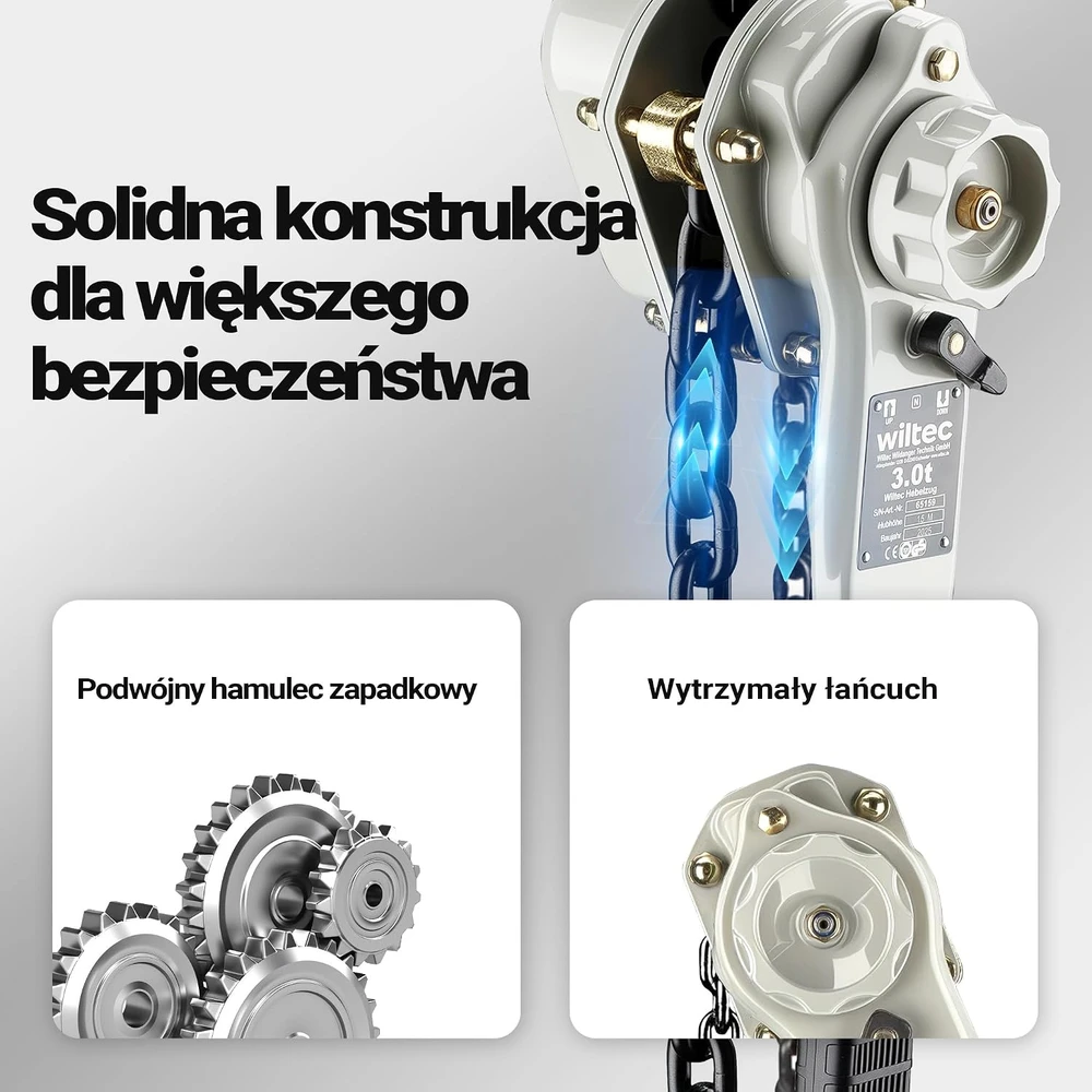 Wiltec svirtinis grandininis keltuvas 3 t, 1.5 m, su 360° pasukama rankena, modelis 65159