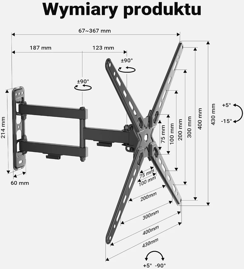 Wiltec televizoriaus sieninis laikiklis 13–55 col., iki 25 kg, pasukamas ir pakreipiamas, 65429
