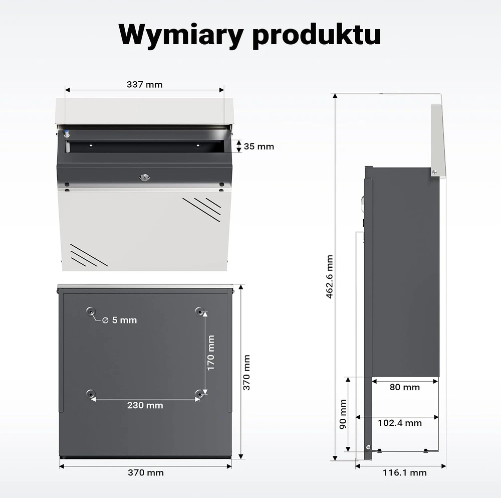 Wiltec V63 nerūdijančio plieno pašto dėžutė su užraktu, 37 x 10,2 x 37 cm, 65728