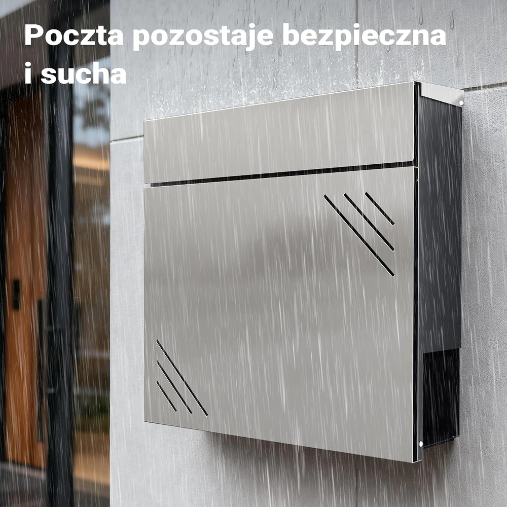 Wiltec V63 nerūdijančio plieno pašto dėžutė su užraktu, 37 x 10,2 x 37 cm, 65728