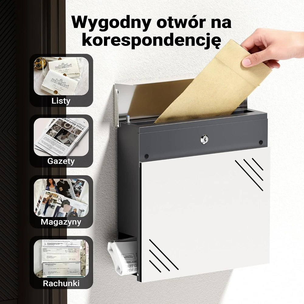 Wiltec V63 nerūdijančio plieno pašto dėžutė su užraktu, 37 x 10,2 x 37 cm, 65728