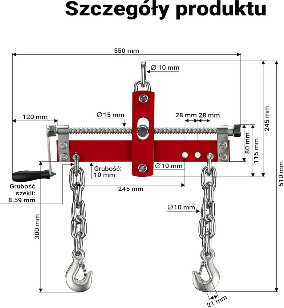 Wiltec variklio balansyras 900 kg su keturiomis grandinėmis 60386