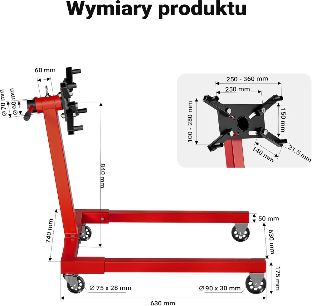 Wiltec variklio stovas 570 kg su pasukamu laikikliu ir ratukais, modelis 51744