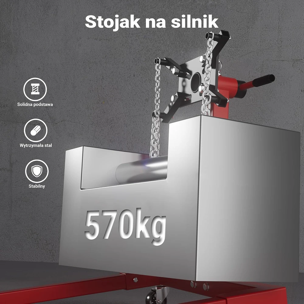 Wiltec variklio stovas 570 kg su pasukamu laikikliu ir ratukais, modelis 51744