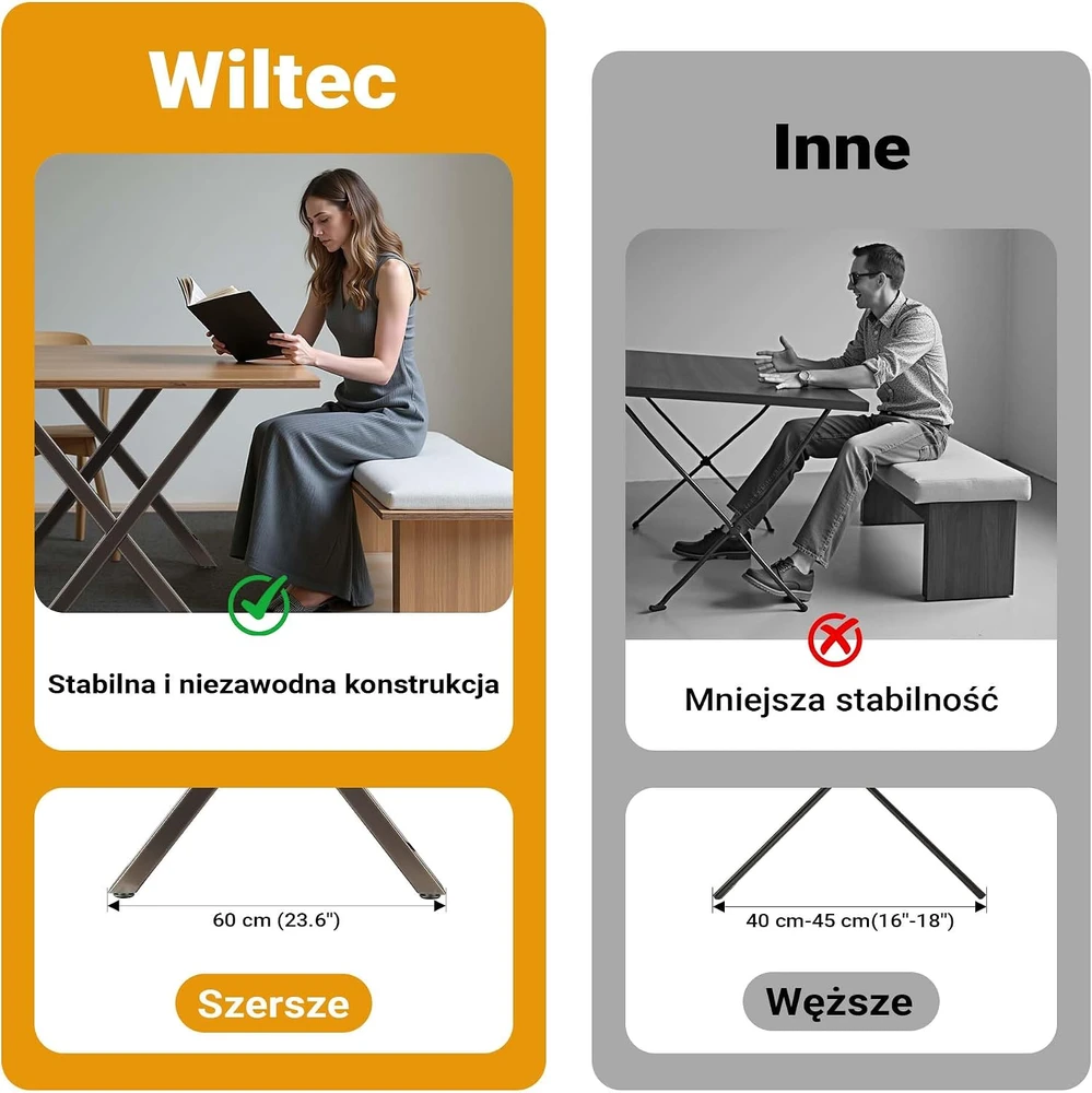 Wiltec X formos plieninės stalo kojos 72 x 60 cm, 200 kg, modelis 60864