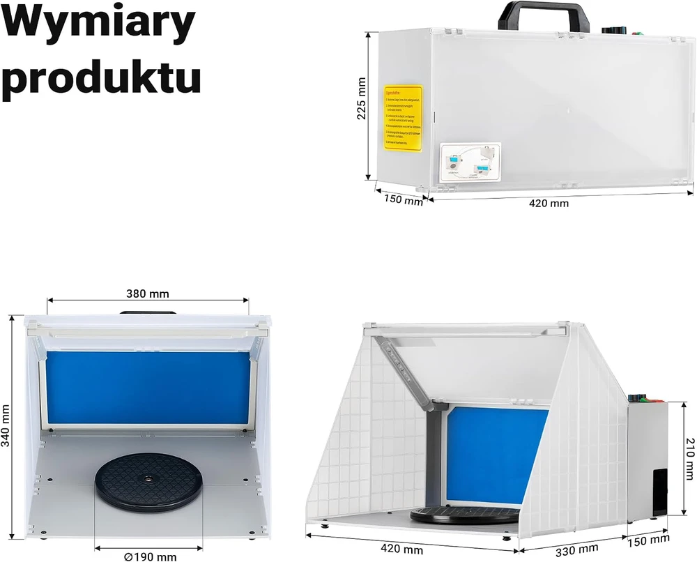 Wiltec XPOtool dažų purškimo kabina aerografui su filtracija, LED apšvietimu, 4 m³/min, 34268