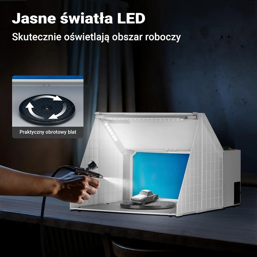 Wiltec XPOtool dažų purškimo kabina aerografui su filtracija, LED apšvietimu, 4 m³/min, 34268