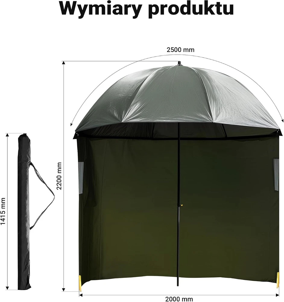 Wiltec žvejybos skėtis-palapinė 250 cm su šonais ir langais, vandeniui atsparus, 62711