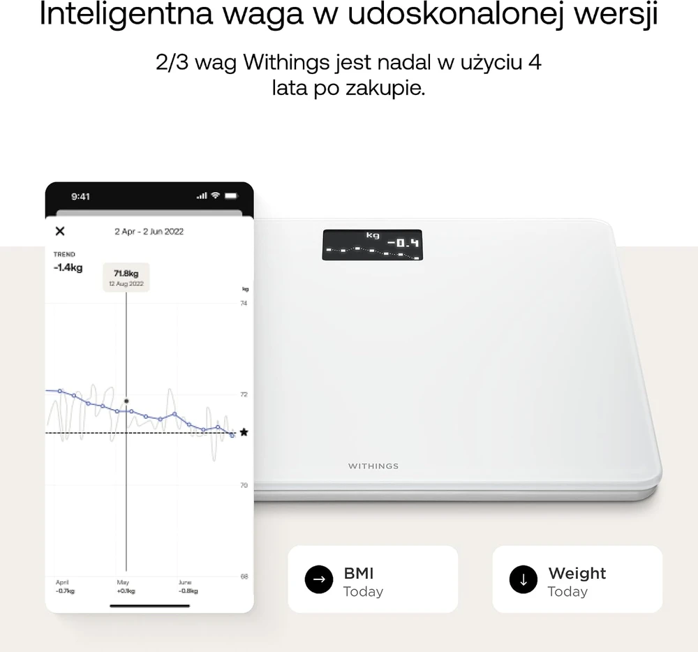 Withings Body išmaniosios svarstyklės, baltos spalvos (WBS06-White-All-Inter)